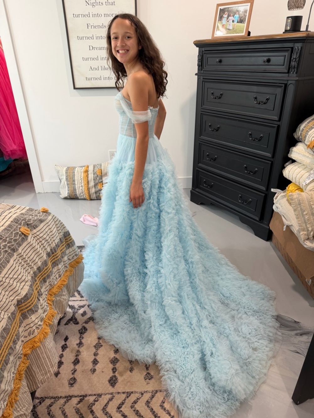 Sherri Hill Light Blue Ruffled Tulle Prom Dress - Picture 4 of 6